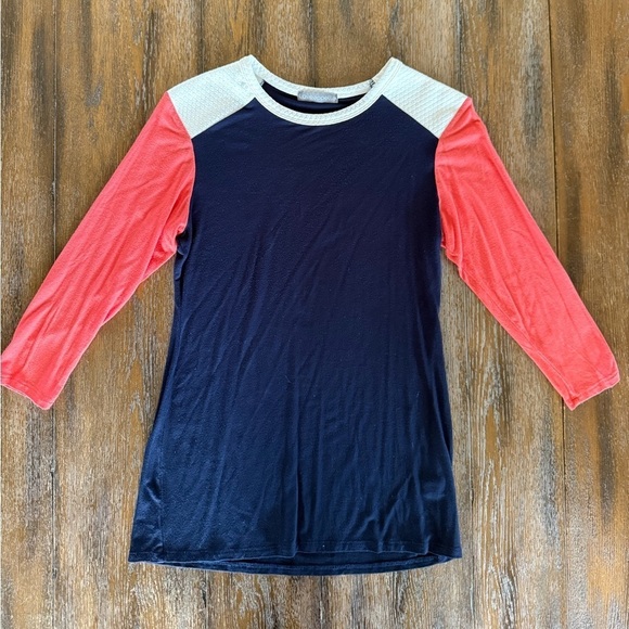 Loveappella Tops - Loveappella Women’s Navy Blue/Pink Peach/White 3/4 Sleeve Shirt Size M